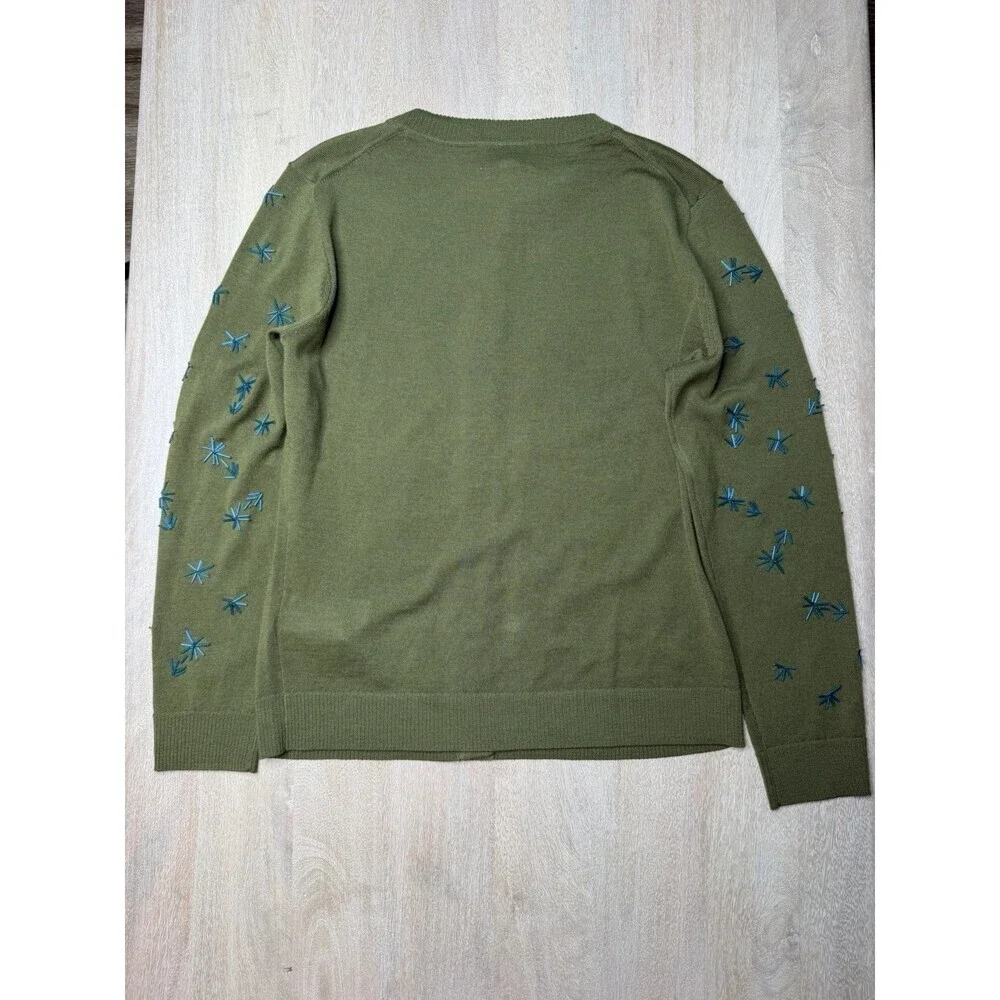 J Crew Collection NWT Crewneck Cardigan in Merino Wool Olive Embellished Small